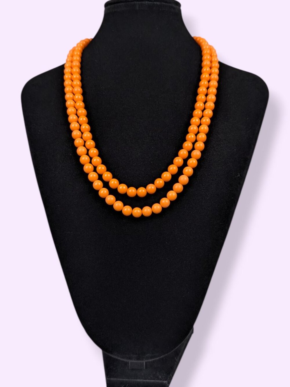 Vintage 2-Strand Bright Orange Beaded Statement Necklace